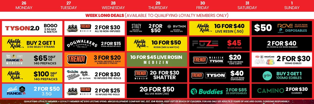 Planet 13 Calendar Deals 10-26 to 11-1