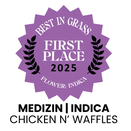Best in Grass Nevada 2025 First Place award badge: Chicken N' Waffles, Medizin indica flower