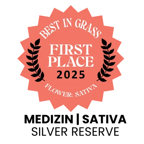 Best in Grass Nevada 2025 First Place award badge: Silver Reserve, Medizin sativa flower